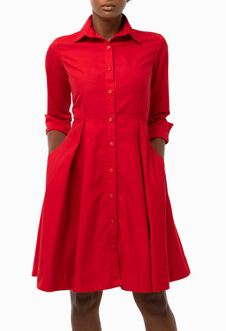 Classic Straight Keneea Linton Shirtdress — Coral and pink (palm tree print)