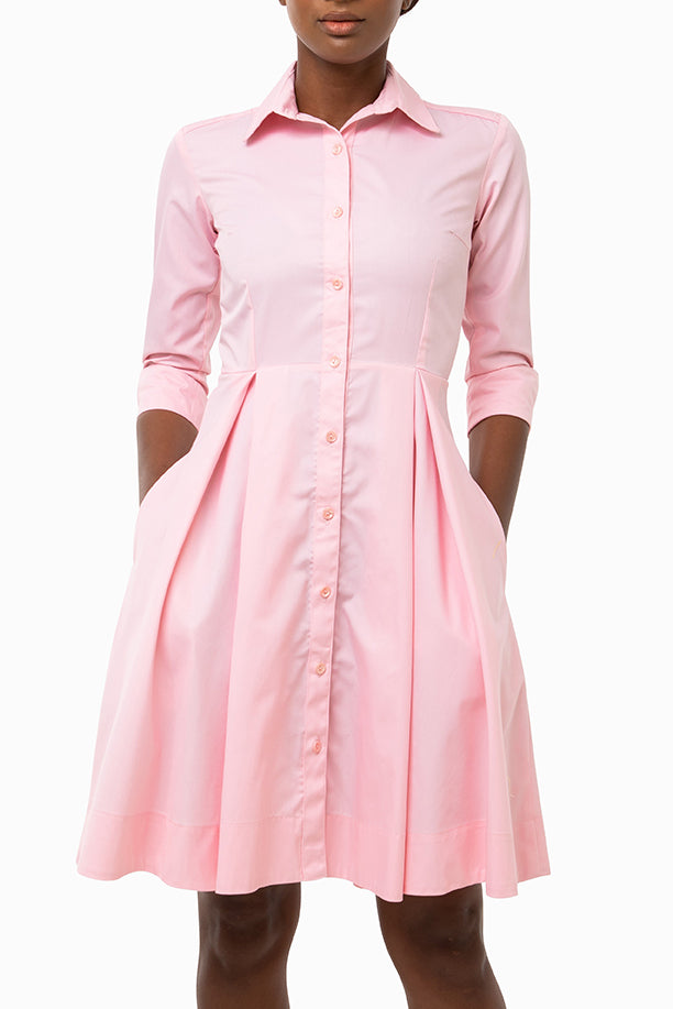 Classic Pleated Keneea Linton Shirtdress — Pink