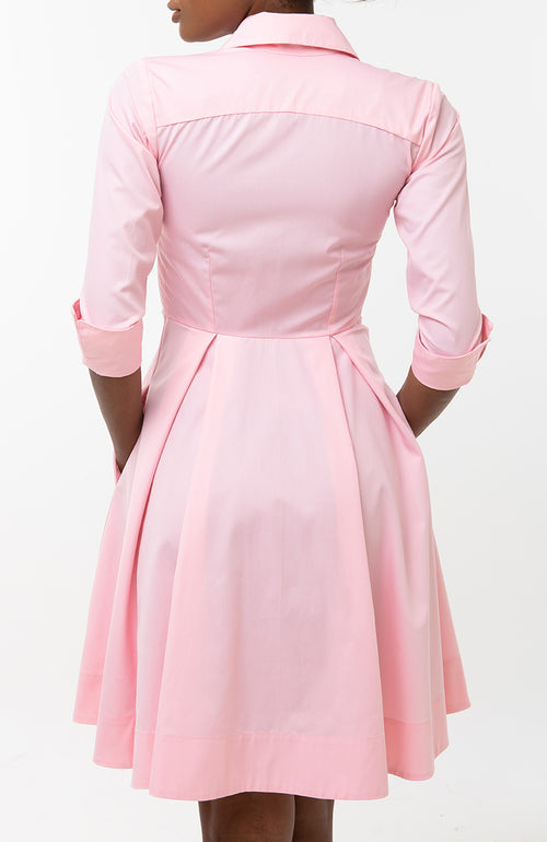 Classic Pleated Keneea Linton Shirtdress — Pink