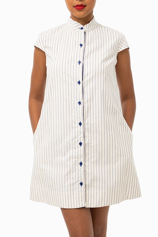 Classic Straight Keneea Linton Shirtdress — Brown and blue (print)
