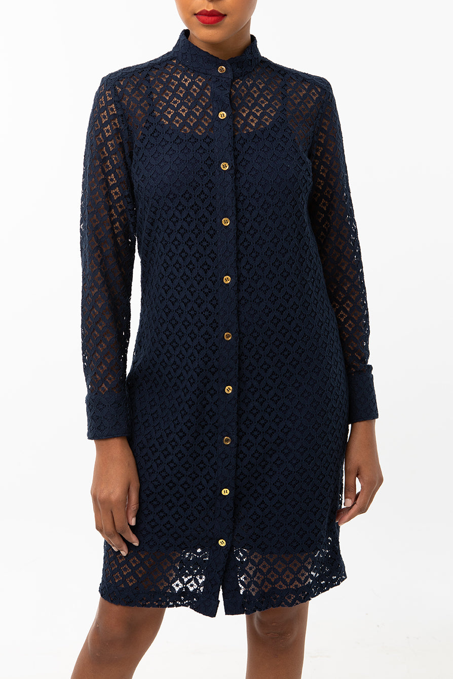 Classic Straight Keneea Linton Shirtdress — Navy blue