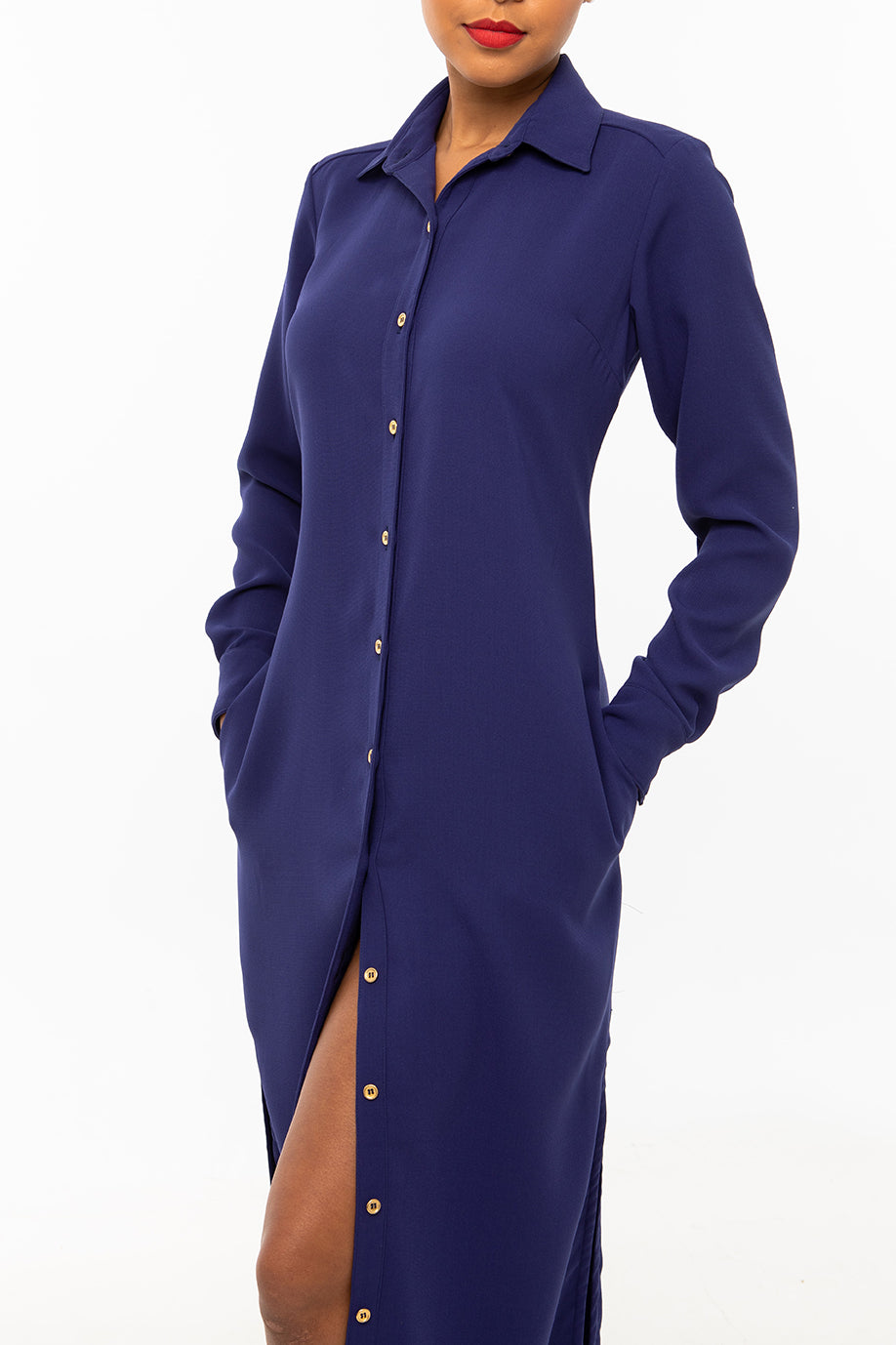 Classic Straight Maxi Keneea Linton Shirtdress — Royal blue