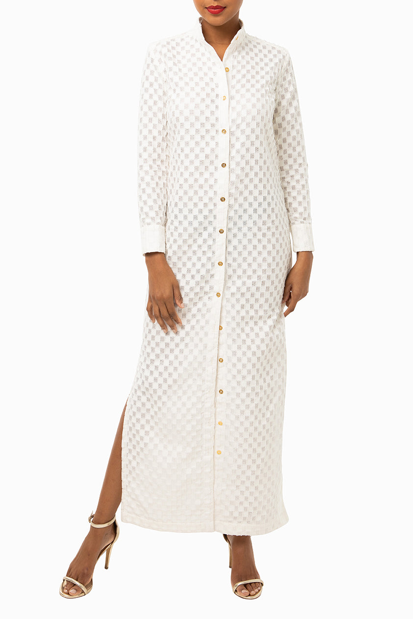 Classic Straight Maxi Keneea Linton Shirtdress — Ivory