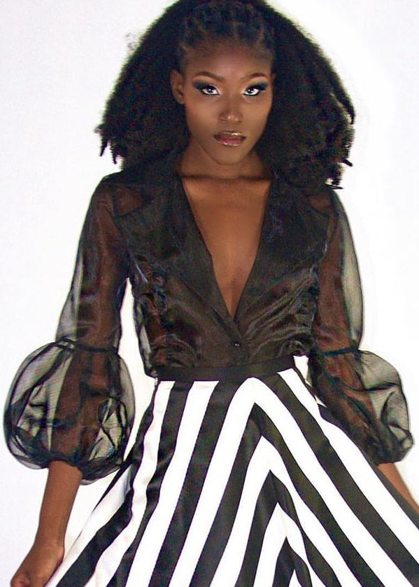 Organza Blouse With Balloon Sleeves