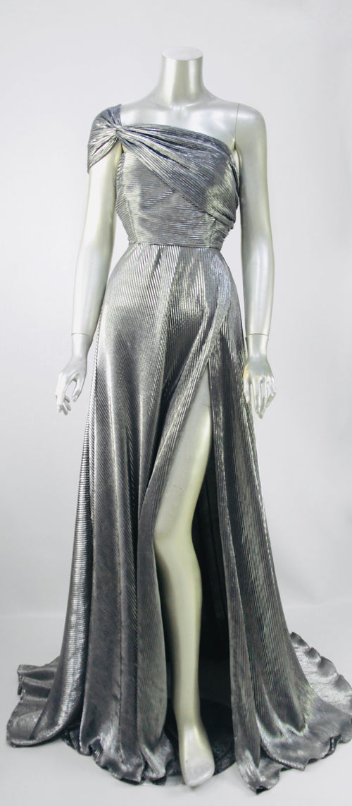 Keneea Linton Platinum Goddess One-Shoulder Pleated Gown
