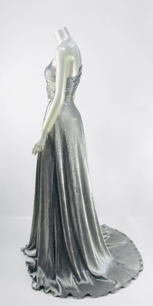 Keneea Linton Platinum Goddess One-Shoulder Pleated Gown