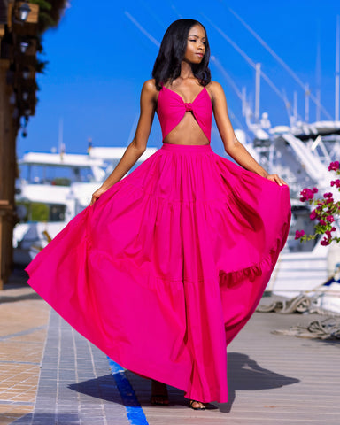 Keneea Linton Phases Of Summer Scarlet Off-Shoulder Ball Gown