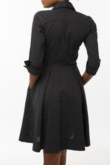 Classic Pleated Keneea Linton Shirtdress —  Black and white polka dots
