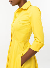Classic Pleated Keneea Linton Shirtdress — Yellow