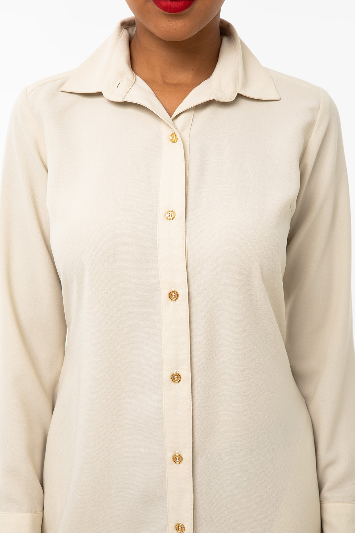 Classic Straight  Keneea Linton Shirtdress — Cream