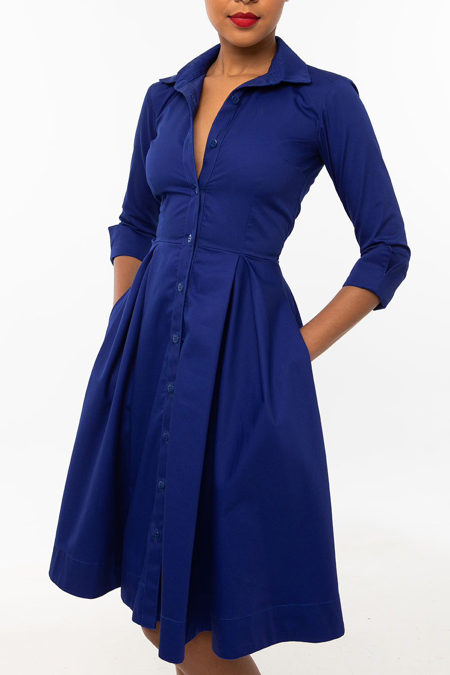 Classic Pleated Keneea Linton Shirtdress Royal Blue Classic Pleated Keneea Linton Shirtdress Royal Blue