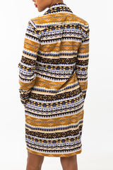 Classic Straight Keneea Linton Shirtdress — Brown and blue (print)