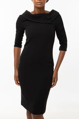 Classic Keneea Linton Cowl-Neck Dress — Black