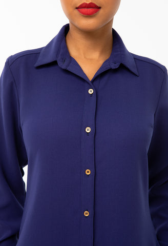 Classic Pleated Keneea Linton Shirtdress — Sky blue (pin stripes)