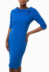 Classic Keneea Linton Cowl-Neck Dress — Blue
