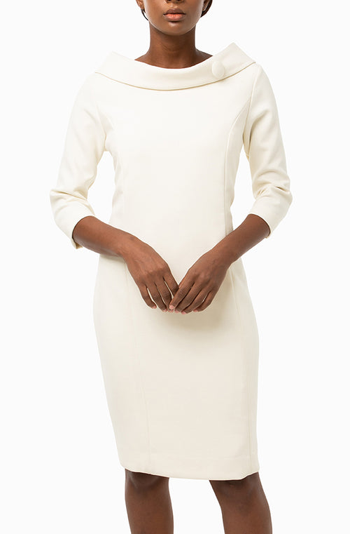 Classic Keneea Linton Cowl-Neck Dress — Ivory