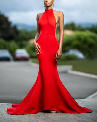 Keneea Linton Red Maxi Halter Wrap Dress